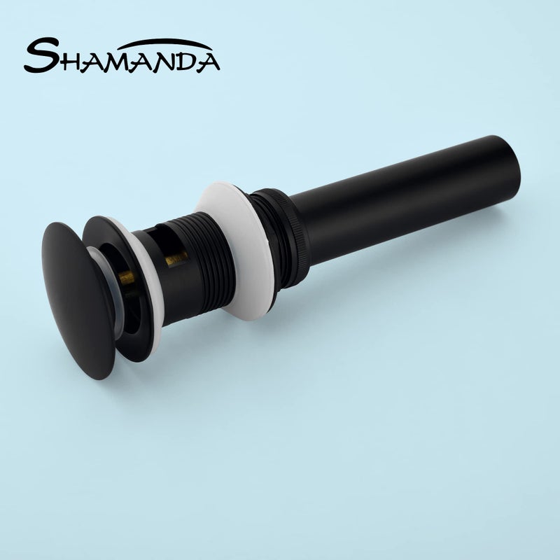 SHAMANDA Brass Bathroom Sink Drain, Vessel Vanity Sink Pop Up Drain Stopper with Overflow Lavatory Drain Assembly, Matte Black, DS101-7 - Image 2